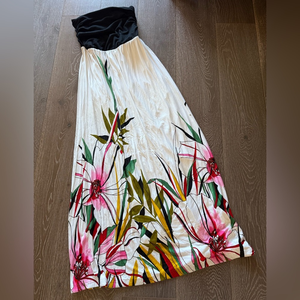 Forever 21 Strapless Floral Dress - Black, White, Pink